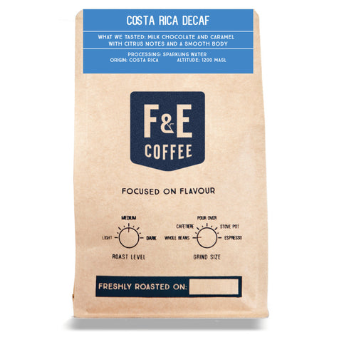F & E Coffee: Costa Rica, Sparkling Water, Decaffeinated